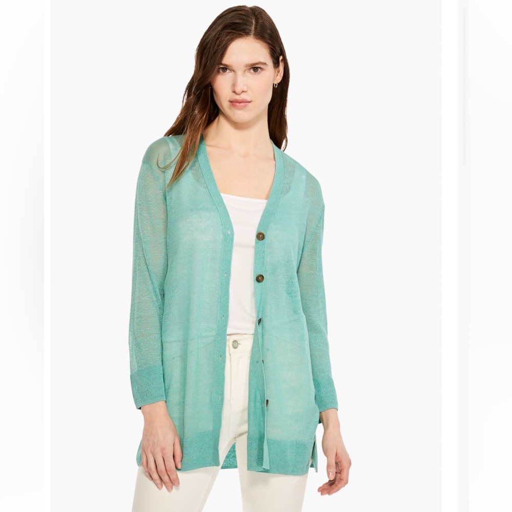 NEW NWT NIC+ZOE Featherweight Button Linen Blend Cardigan Sweater Size XS